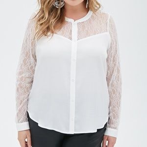 Forever 21 Cream White Lace Paneled Blouse - 1X